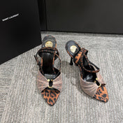 YSL HEELED SANDALS 25S 100 MM IN LEOPARD PRINT LAMBSKIN