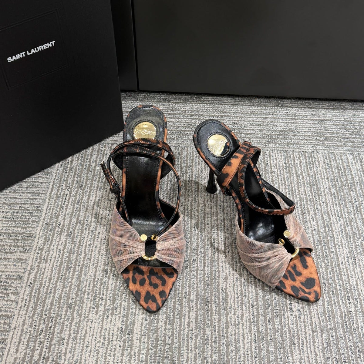 YSL HEELED SANDALS 25S 100 MM IN LEOPARD PRINT LAMBSKIN