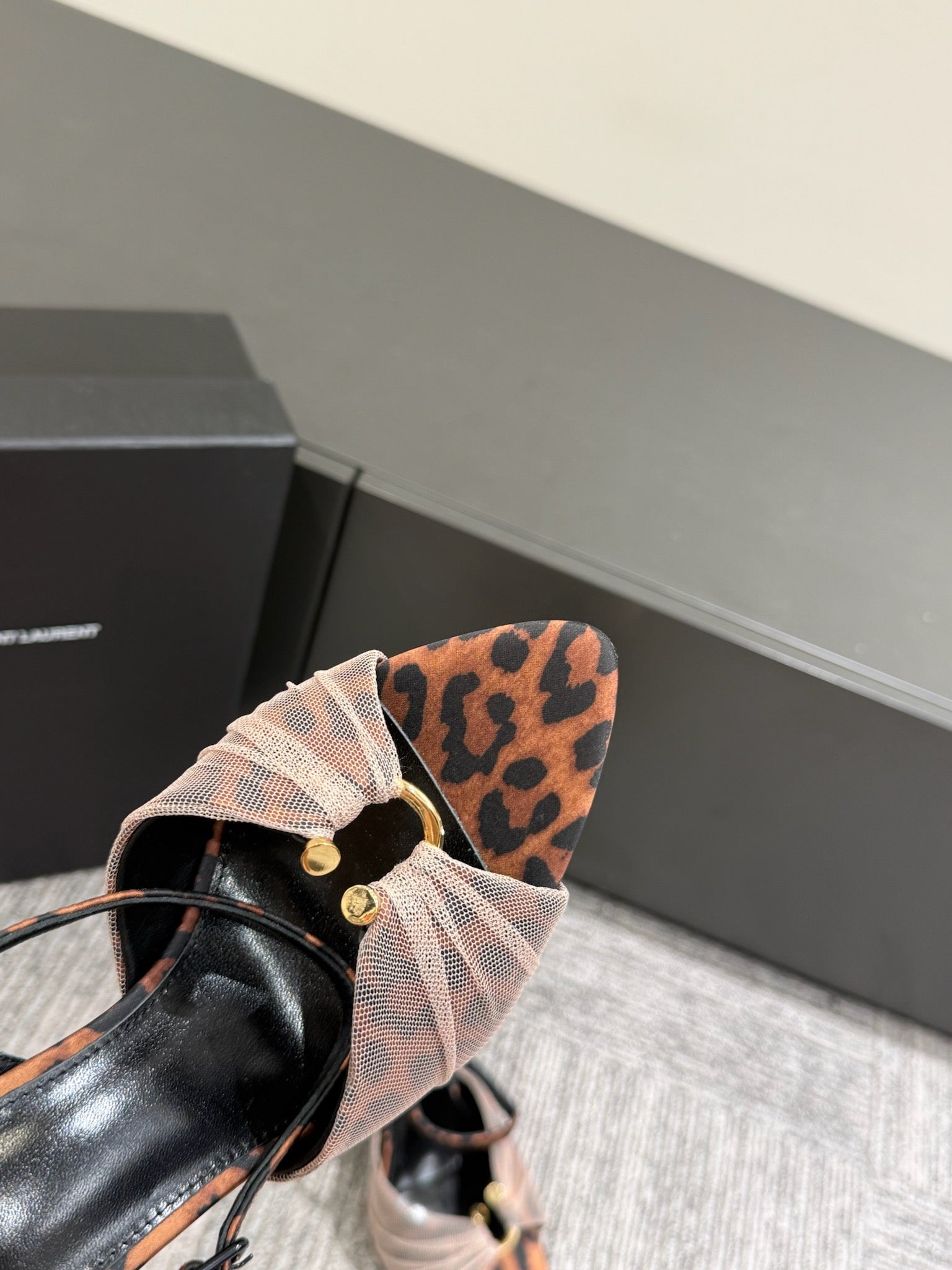 YSL HEELED SANDALS 25S 100 MM IN LEOPARD PRINT LAMBSKIN