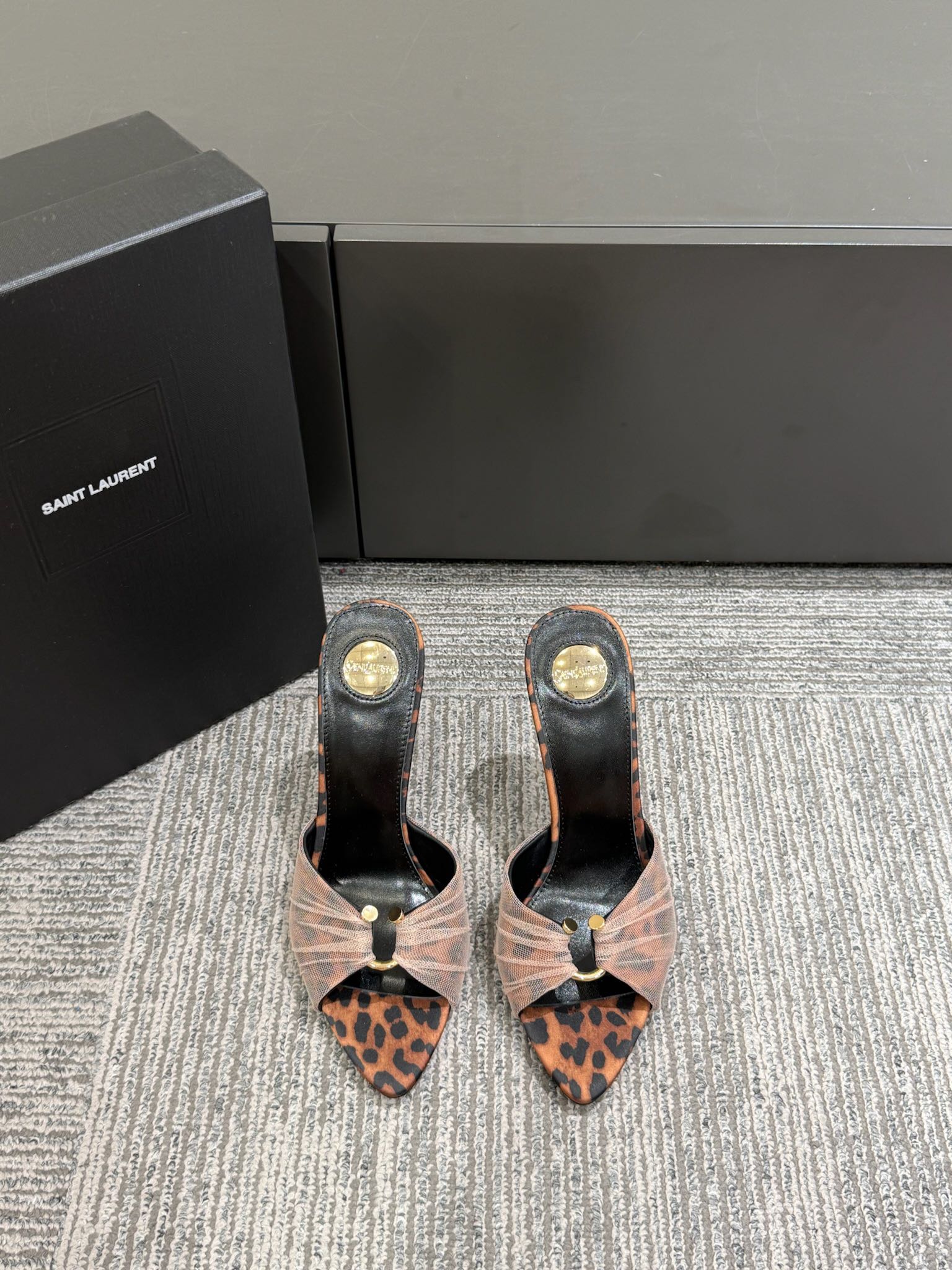 YSL HIGH HEEL 25S 100 MM IN LEOPARD PRINT LAMBSKIN