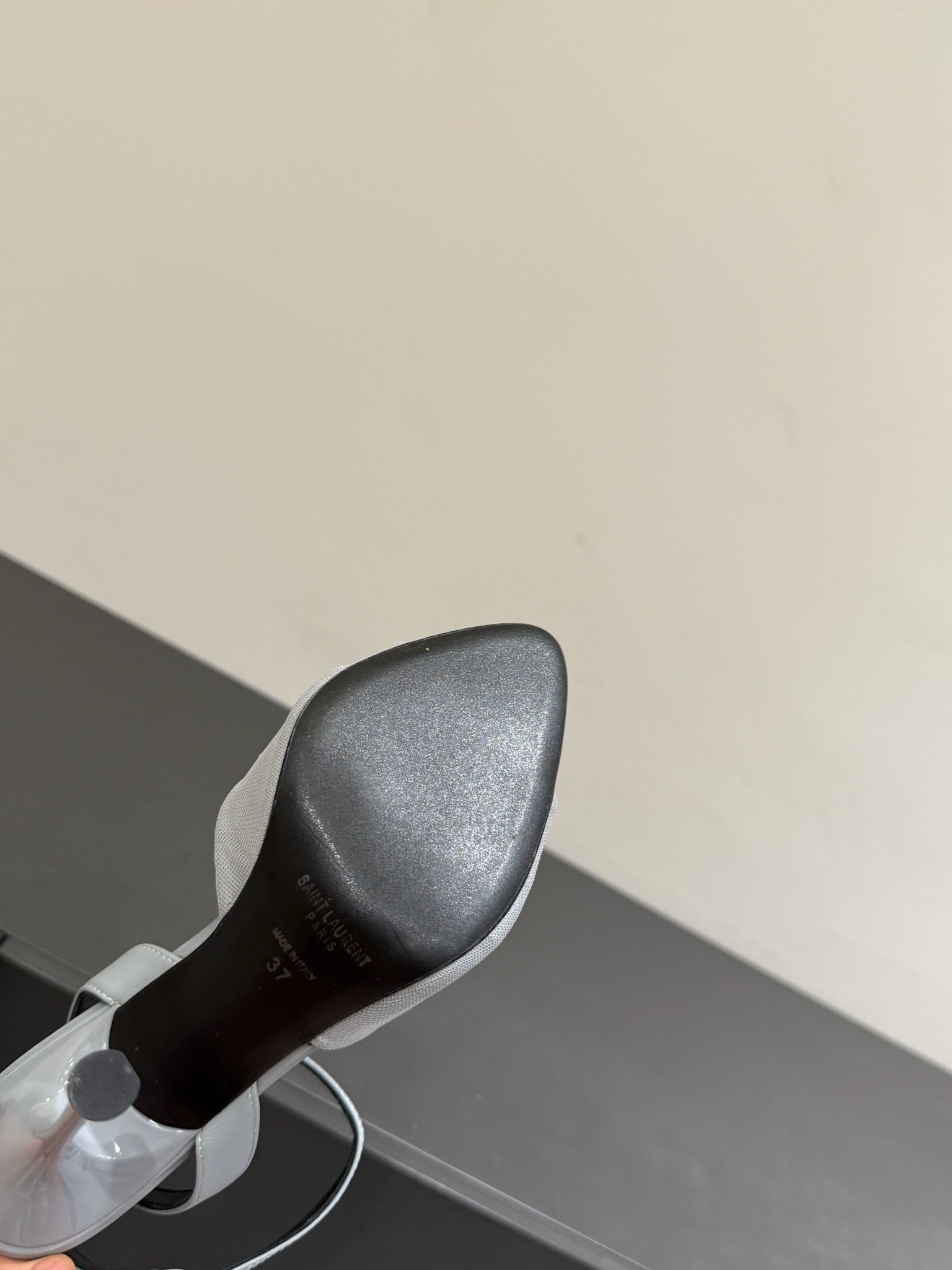 YSL HEELED SANDALS 25S 100 MM IN LIGHT SLATE BLUE LAMBSKIN