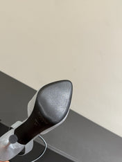 YSL HEELED SANDALS 25S 100 MM IN LIGHT SLATE BLUE LAMBSKIN