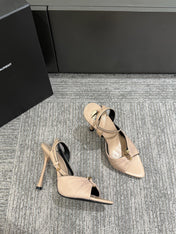 YSL HEELED SANDALS 25S 100 MM IN BEIGE LAMBSKIN