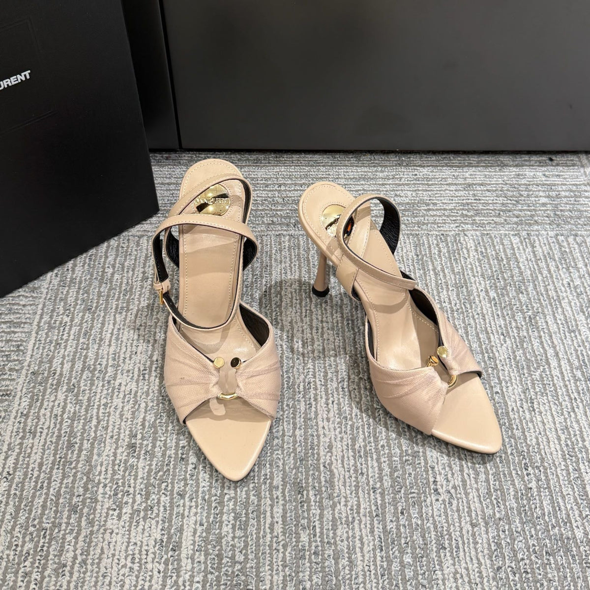 YSL HEELED SANDALS 25S 100 MM IN BEIGE LAMBSKIN