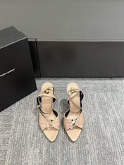 YSL HEELED SANDALS 25S 100 MM IN BEIGE LAMBSKIN