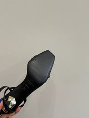 YSL KITTEN HEEL SANDALS 25S IN BLACK GLOSSY LAMBSKIN