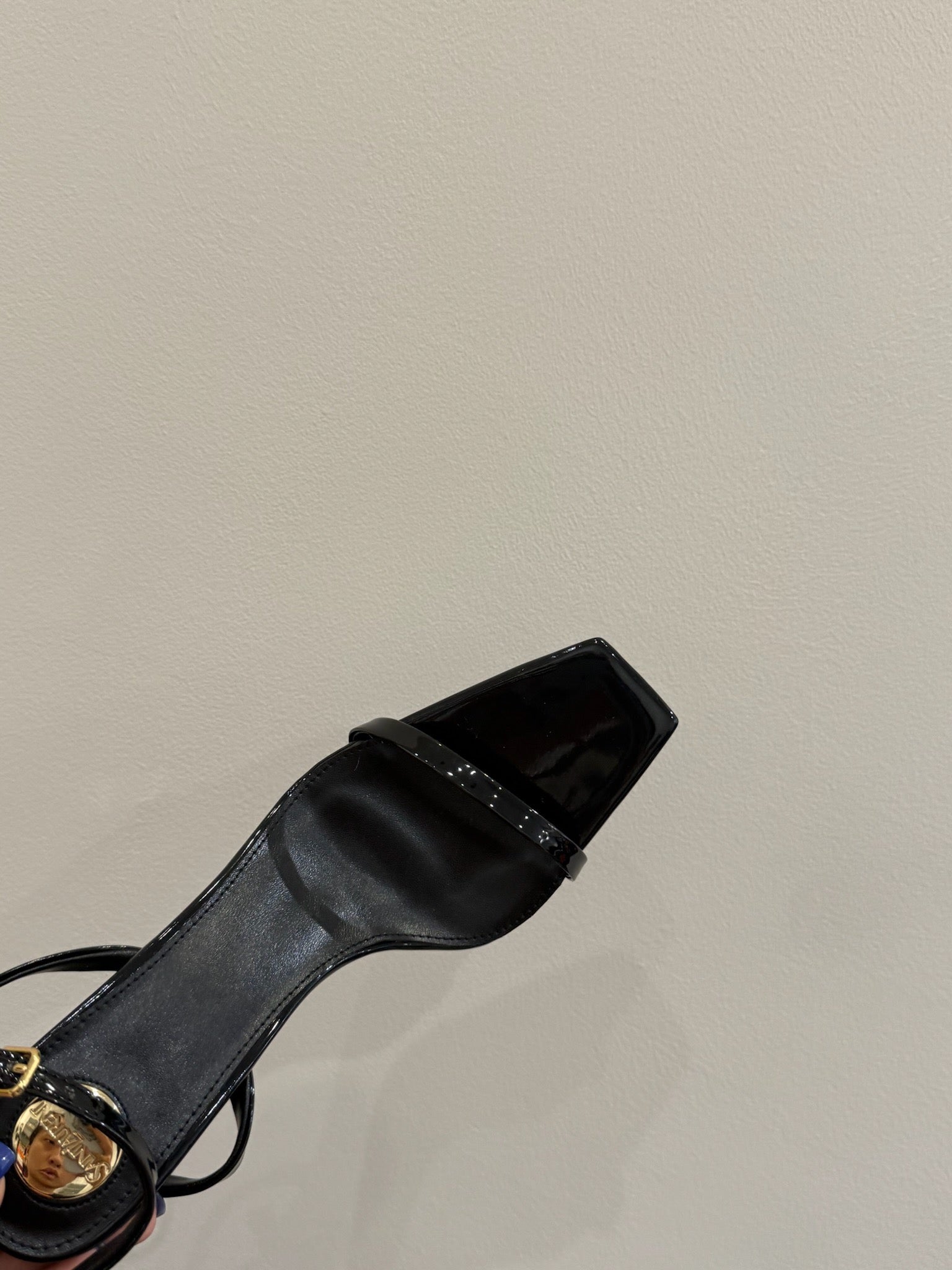 YSL KITTEN HEEL SANDALS 25S IN BLACK GLOSSY LAMBSKIN