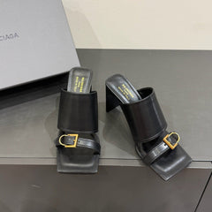 BALENCIAGA 25S HIGH-HEELED SANDALS IN BLACK CALFSKIN WITH GOLD HARDWARE