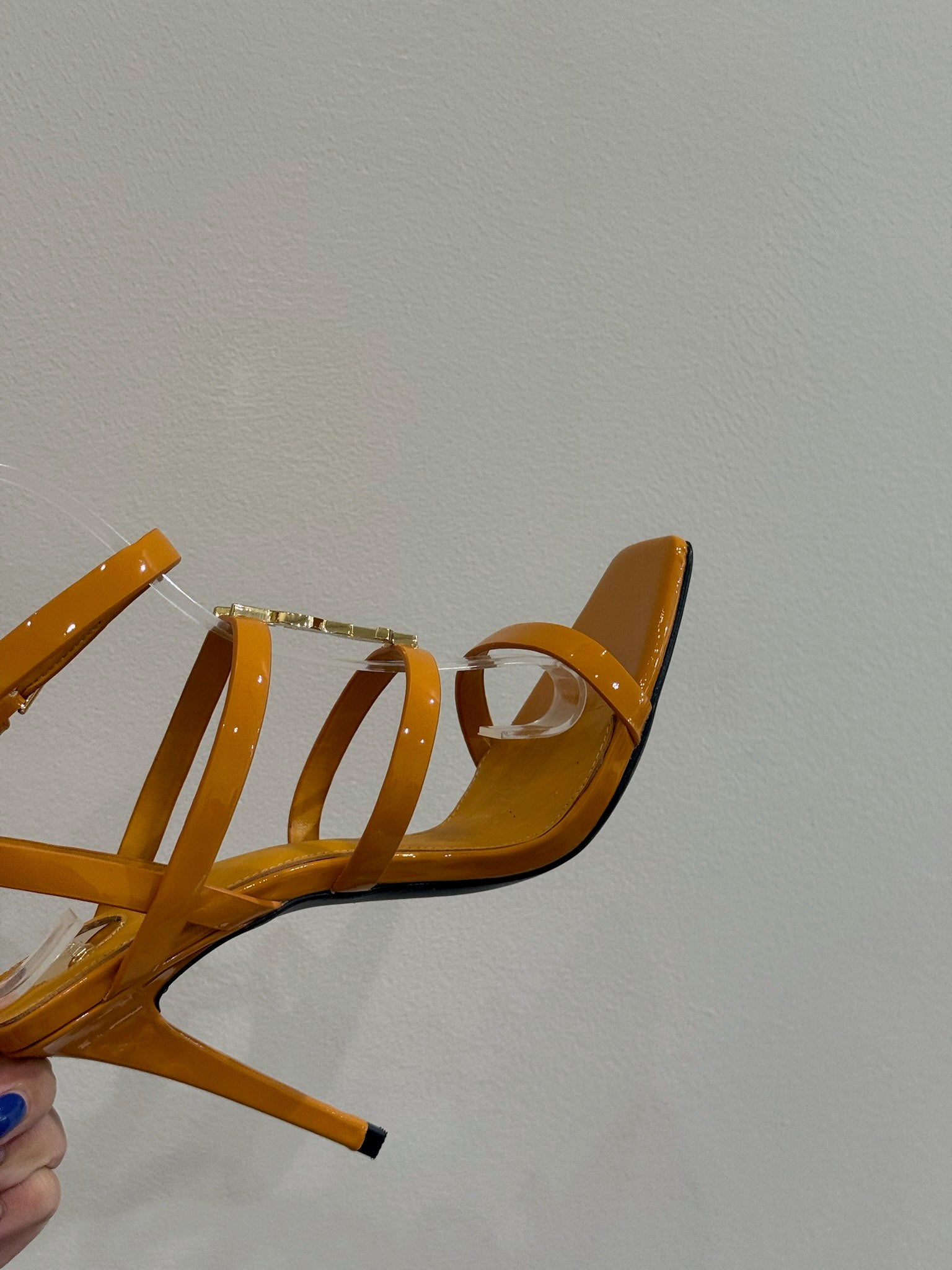 YSL SINGLE-STRAP HEELED SANDALS 25S IN DARK ORANGE LAMBSKIN