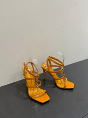 YSL SINGLE-STRAP HEELED SANDALS 25S IN DARK ORANGE LAMBSKIN
