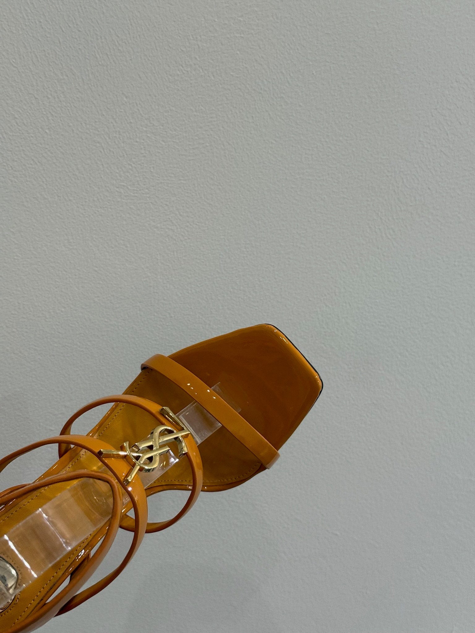 YSL SINGLE-STRAP HEELED SANDALS 25S IN DARK ORANGE LAMBSKIN