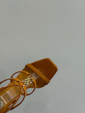 YSL SINGLE-STRAP HEELED SANDALS 25S IN DARK ORANGE LAMBSKIN