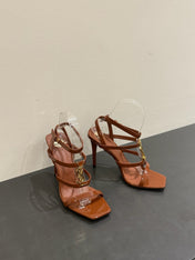 YSL SINGLE-STRAP HEELED SANDALS 25S IN BROWN LAMBSKIN