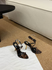 YSL HIGH HEEL SANDALS 25S IN LEOPARD PRINT LAMBSKIN