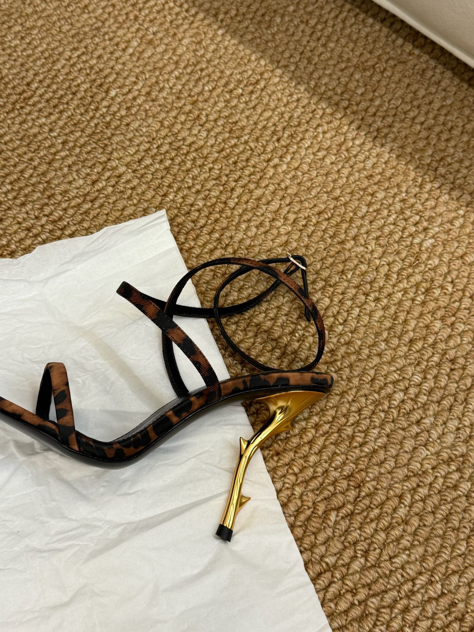 YSL HIGH HEEL SANDALS 25S IN LEOPARD PRINT LAMBSKIN