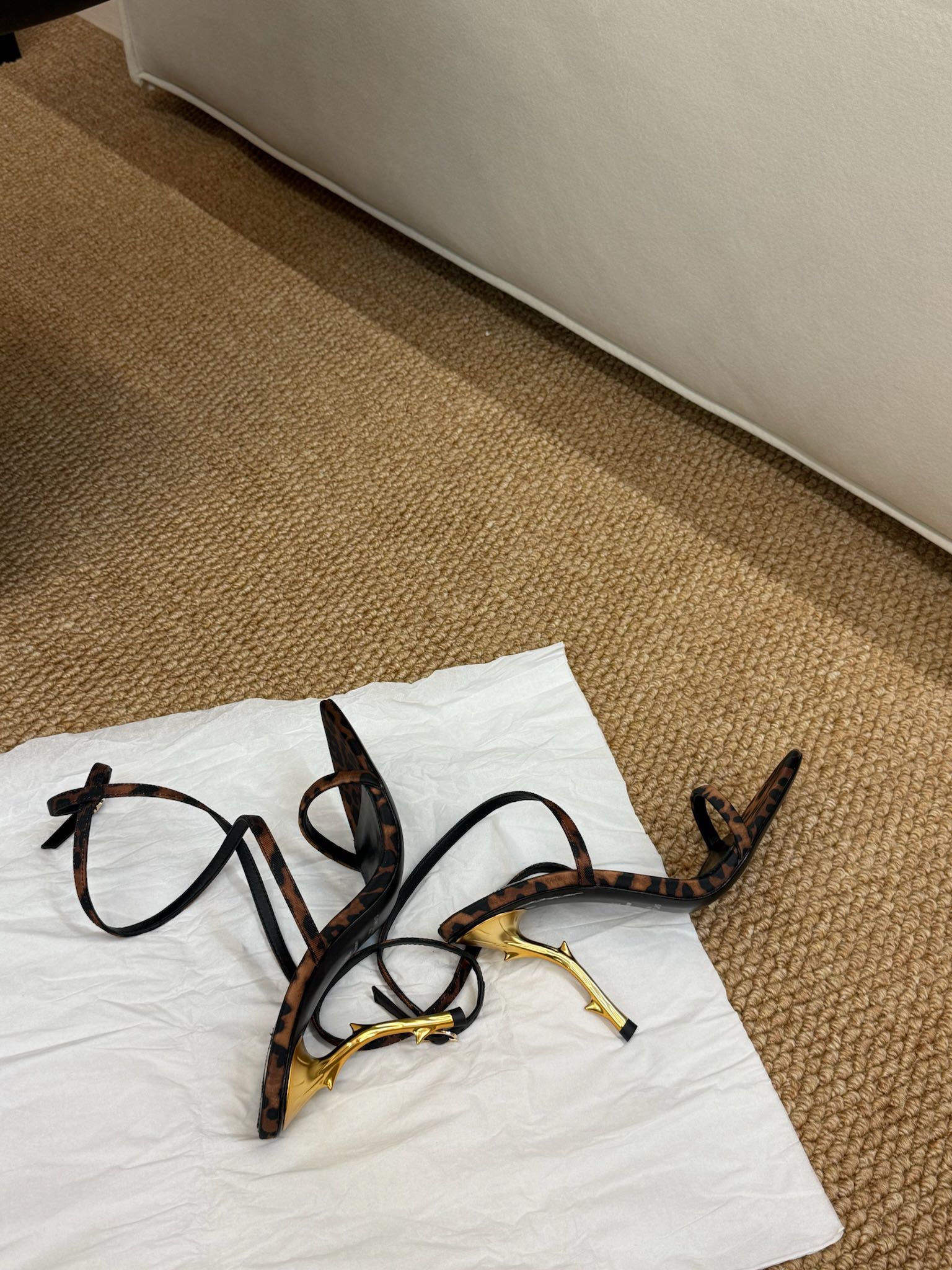 YSL HIGH HEEL SANDALS 25S IN LEOPARD PRINT LAMBSKIN