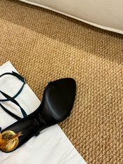 YSL HIGH HEEL SANDALS 25S IN DEEP SEA BLUE SATIN AND LAMBSKIN