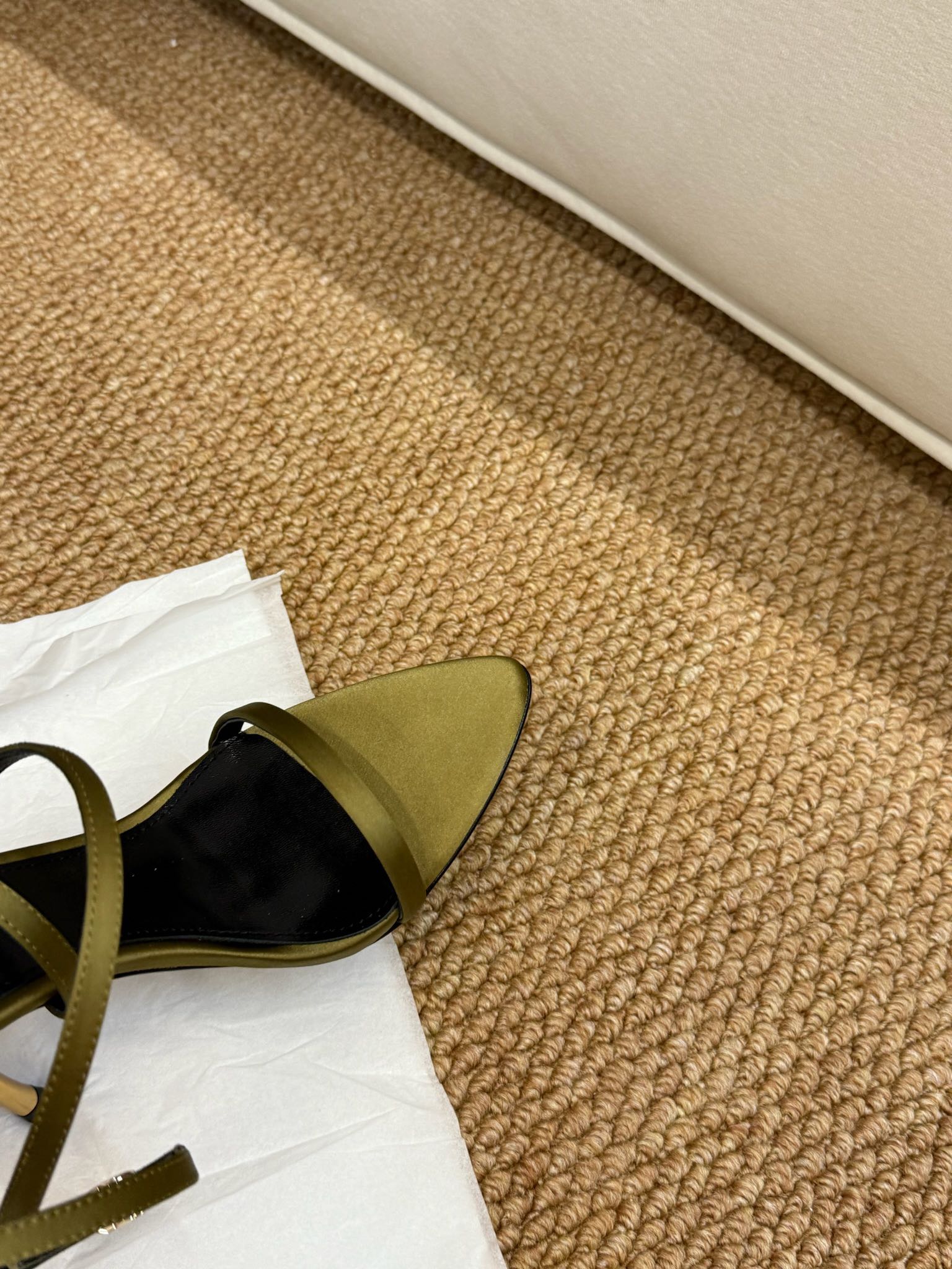 YSL HIGH HEEL SANDALS 25S IN MOSS GREEN SATIN AND LAMBSKIN