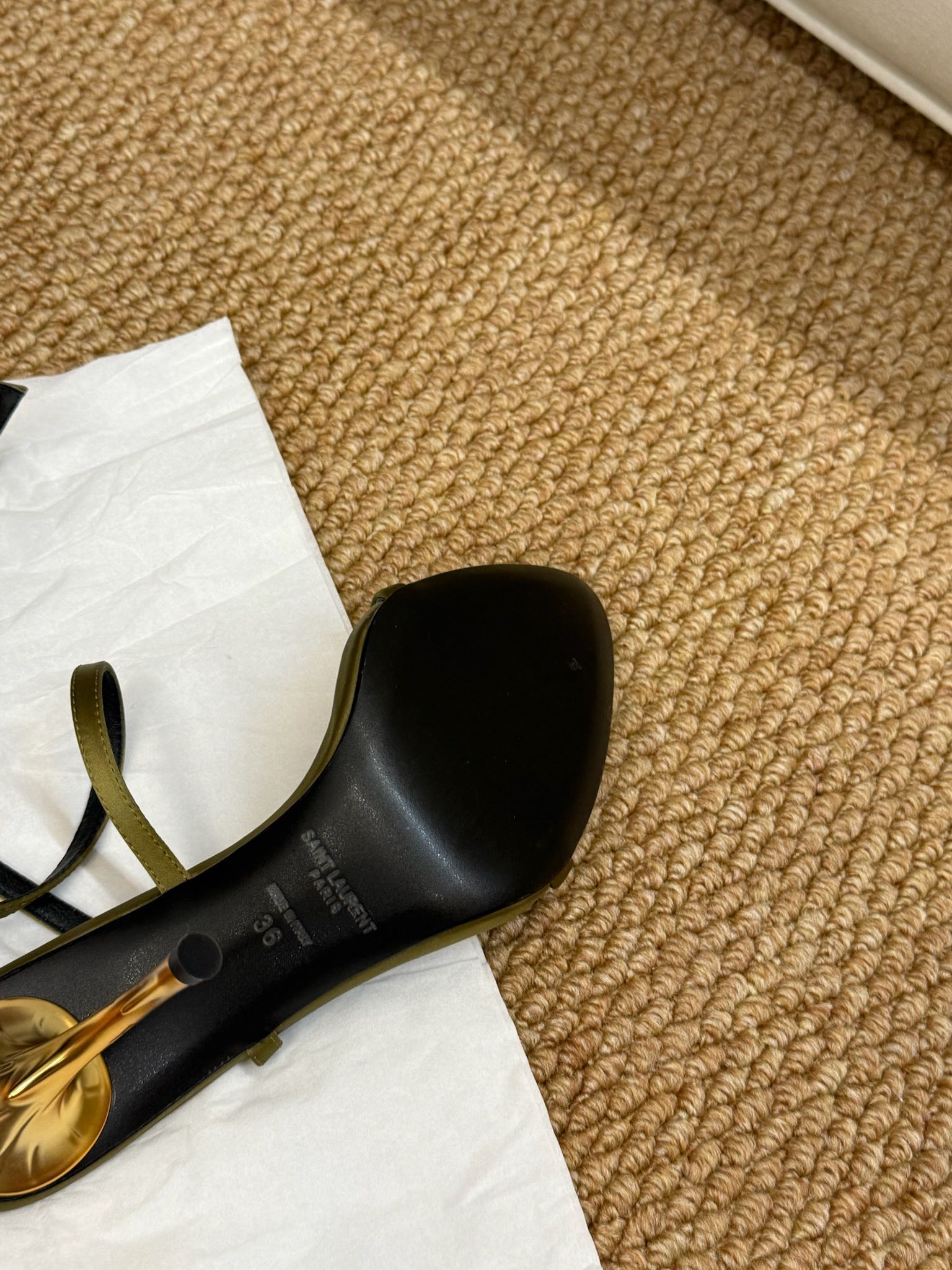 YSL HIGH HEEL SANDALS 25S IN MOSS GREEN SATIN AND LAMBSKIN