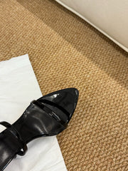 YSL HIGH HEEL SANDALS 25S IN BLACK SHINY LAMBSKIN