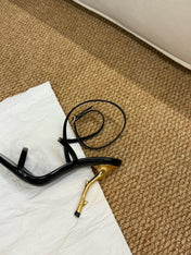 YSL HIGH HEEL SANDALS 25S IN BLACK SHINY LAMBSKIN