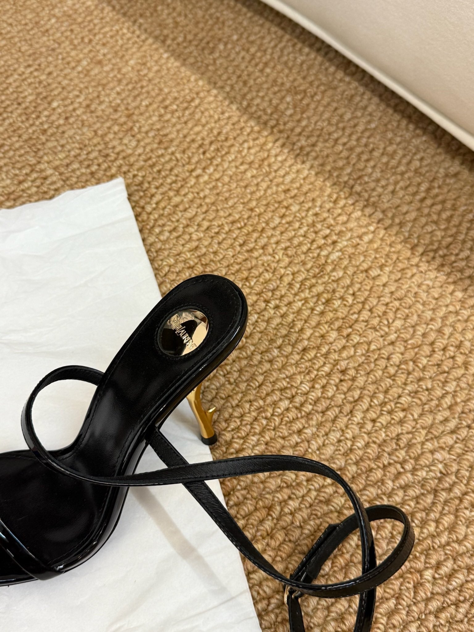 YSL HIGH HEEL SANDALS 25S IN BLACK SHINY LAMBSKIN