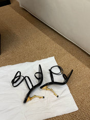 YSL HIGH HEEL SANDALS 25S IN BLACK SHINY LAMBSKIN