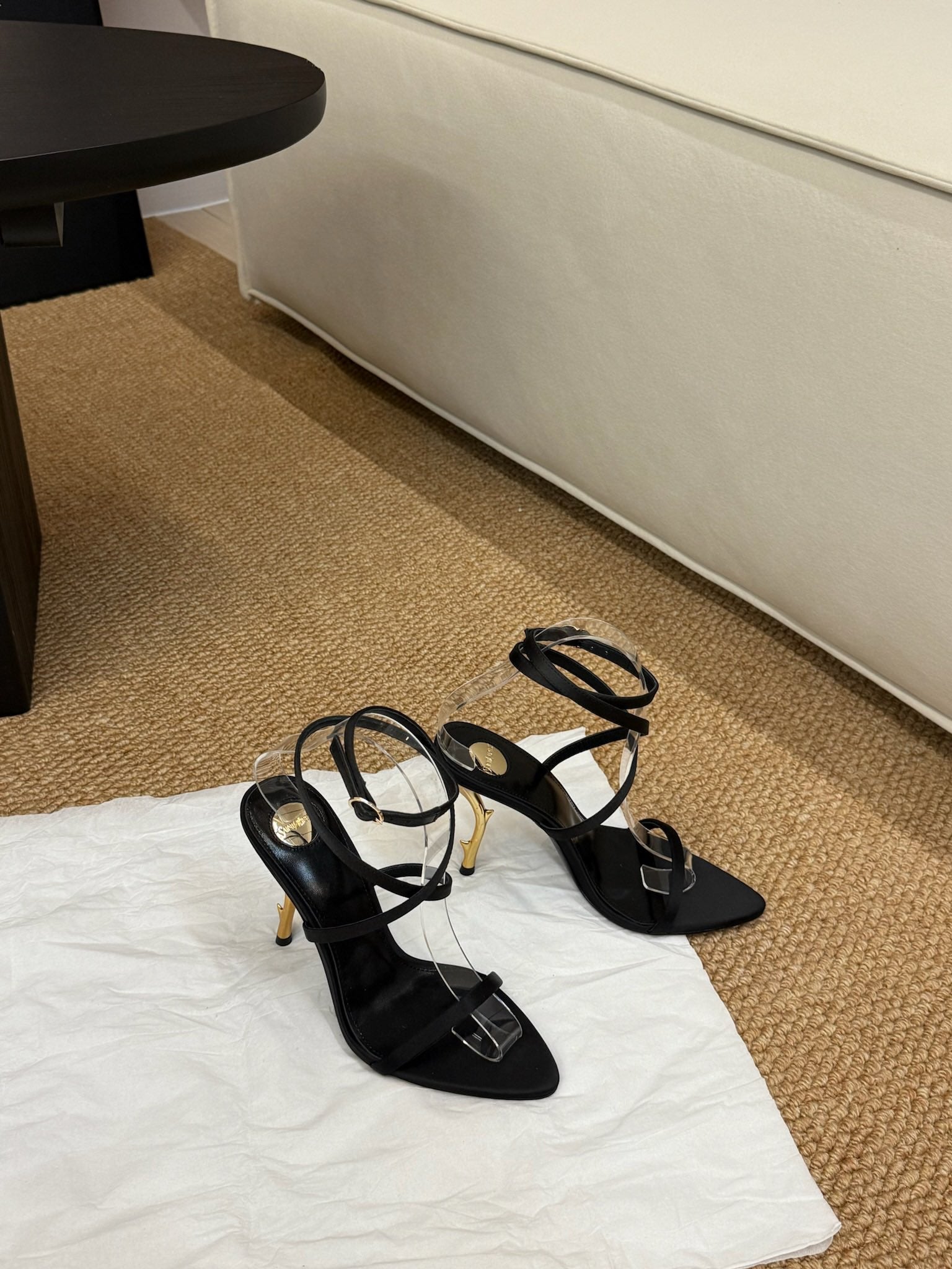 YSL HIGH HEEL SANDALS 25S IN BLACK LAMBSKIN