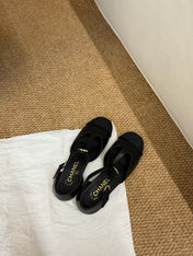 CHANEL 26S SLINGBACK SHOES IN BLACK CALFSKIN AND SUEDE GOLD HARDWARE
