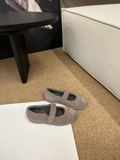 CHANEL 26S MARY JANE FLATS IN TAUPE BROWN SUEDE SHEARLING LINING CC LOGO