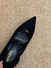 PRADA 26S POINTED TOE PUMPS 50MM IN BLACK SUEDE