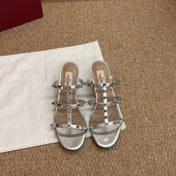 VALENTINO 26S ROCKSTUD HIGH HEEL SANDALS IN SILVER CALFSKIN