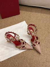 VALENTINO 26S OCKSTUD HEELS IN BLUSH NUDE CALFSKIN