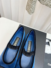CC MARY JANE FLAT IN COBALT BLUE AND BLACK VELVET