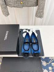 CC MARY JANE FLAT IN COBALT BLUE AND BLACK VELVET