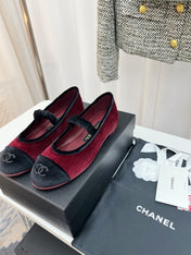 CC MARY JANE FLAT IN RED AND BLACK VELVET