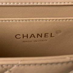 CC MINI 19 FLAP BAG IN DARK BEIGE CALFSKIN GOLD HARDWARE