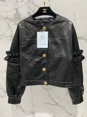 CHANEL 25S ROUND-NECK LEATHER JACKET 410