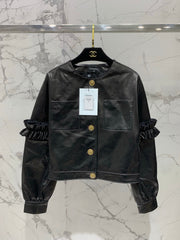 CHANEL 25S ROUND-NECK LEATHER JACKET 410