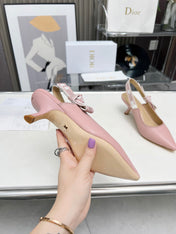 J'ADIOR SLINGBACK PUMP LIGHT PINK CALFSKIN AND EMBROIDERED FABRIC 65 MM