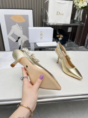 J'ADIOR SLINGBACK PUMP LIGHT GOLD CALFSKIN AND EMBROIDERED FABRIC 10 CM