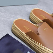 PRADA 26S MULES ESPADRILLES IN BROWN CALFSKIN