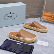 PRADA 26S MULES ESPADRILLES IN BROWN CALFSKIN