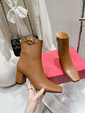 VLOGO SIGNATURE COPPER BROWN CALFSKIN ANKLE BOOT 75 MM