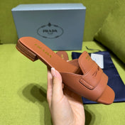 PRADA 25S SLIDES IN BROWN CALFSKIN