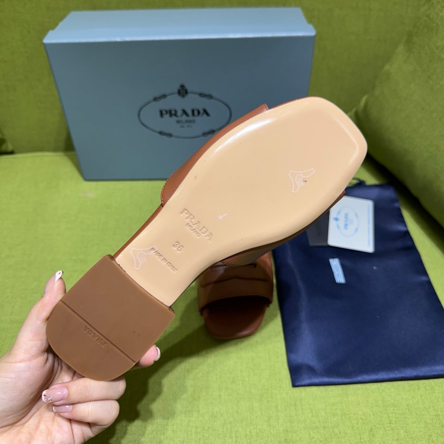 PRADA 25S SLIDES IN BROWN CALFSKIN