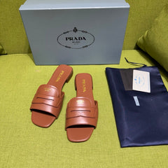 PRADA 25S SLIDES IN BROWN CALFSKIN