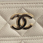 COSMETIC BAG 19 IN CREAM GRAINED CALFSKIN GOLD HARDWARE