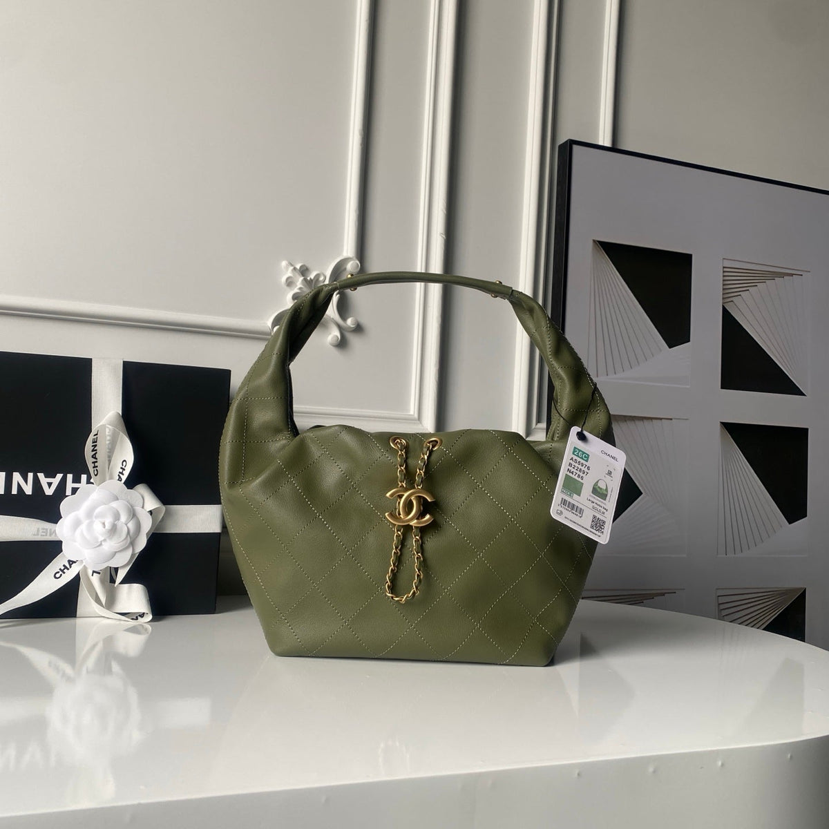 CHANEL 25S HOBO BAG 32 IN DARK GREEN LAMBSKIN