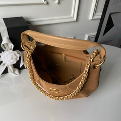 CHANEL 25S HOBO BAG 31 IN CARAMEL BROWN SUEDE WITH GOLD HARDWARE